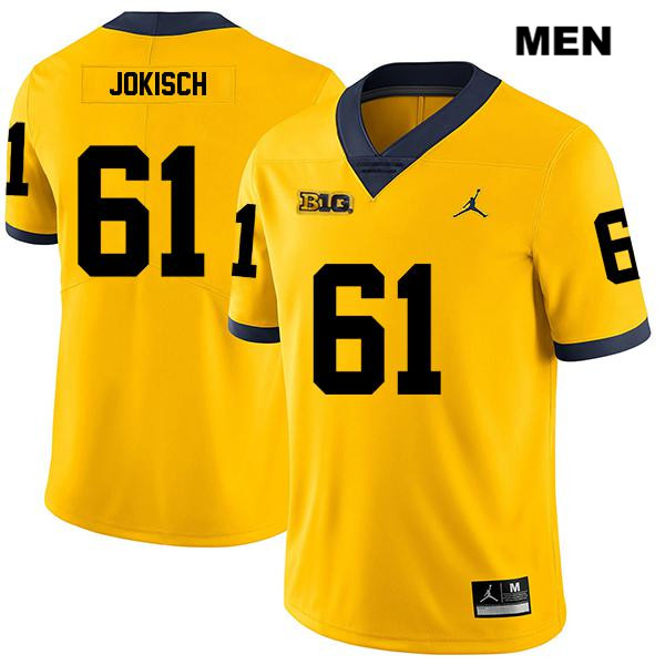 Men's NCAA Michigan Wolverines Dan Jokisch #61 Yellow Jordan Brand Authentic Stitched Legend Football College Jersey MM25W01PV